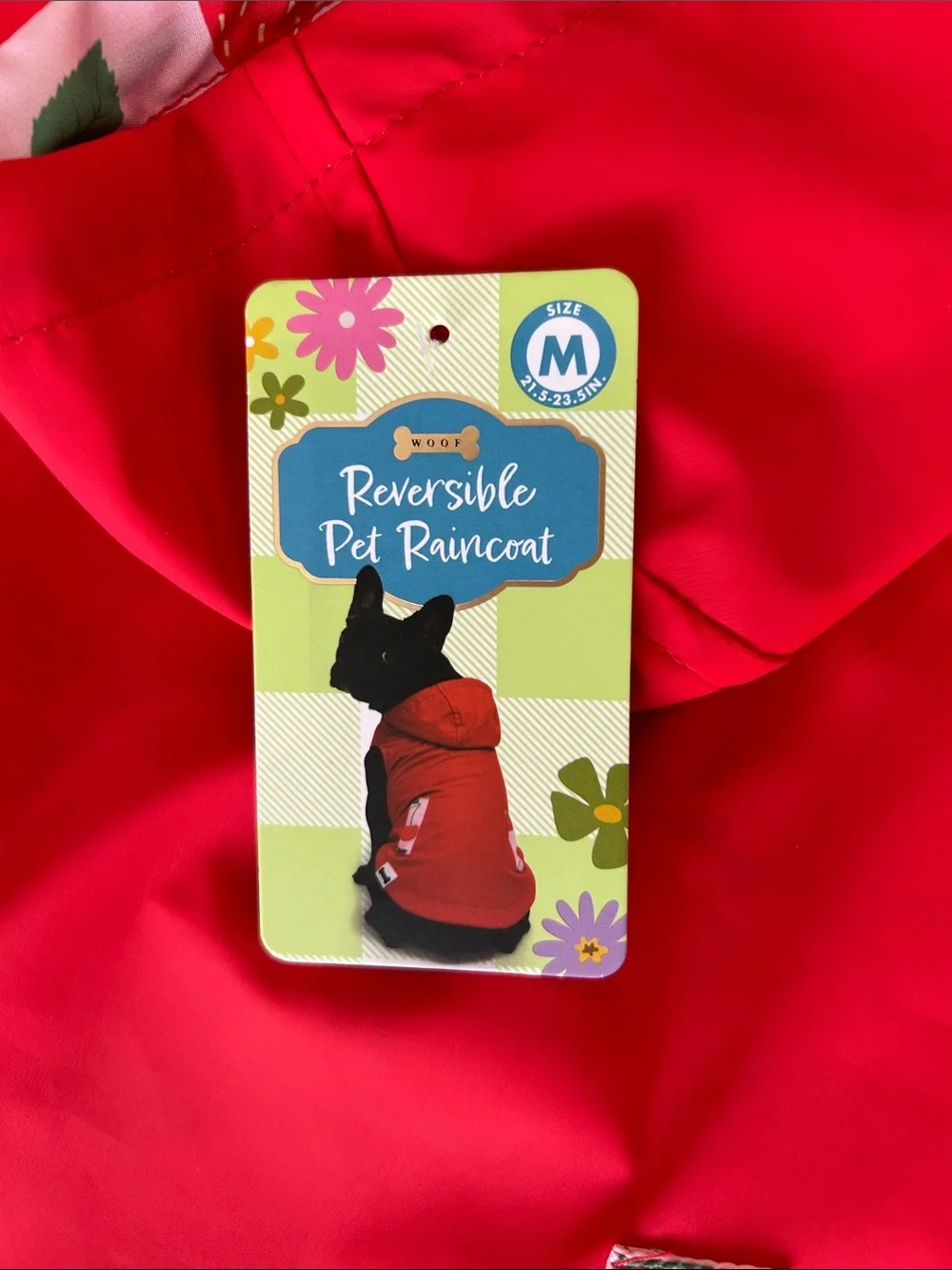 WOOF Strawberry Pet Reversible red Raincoat with Hood, size Medium, NWT